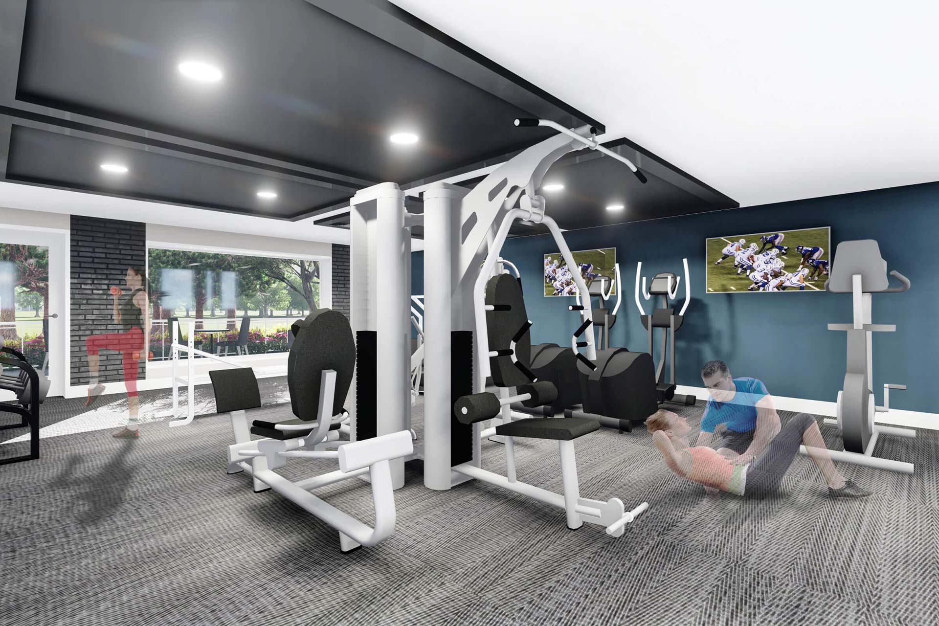 a gym room with a large exercise machine at The Edgewater